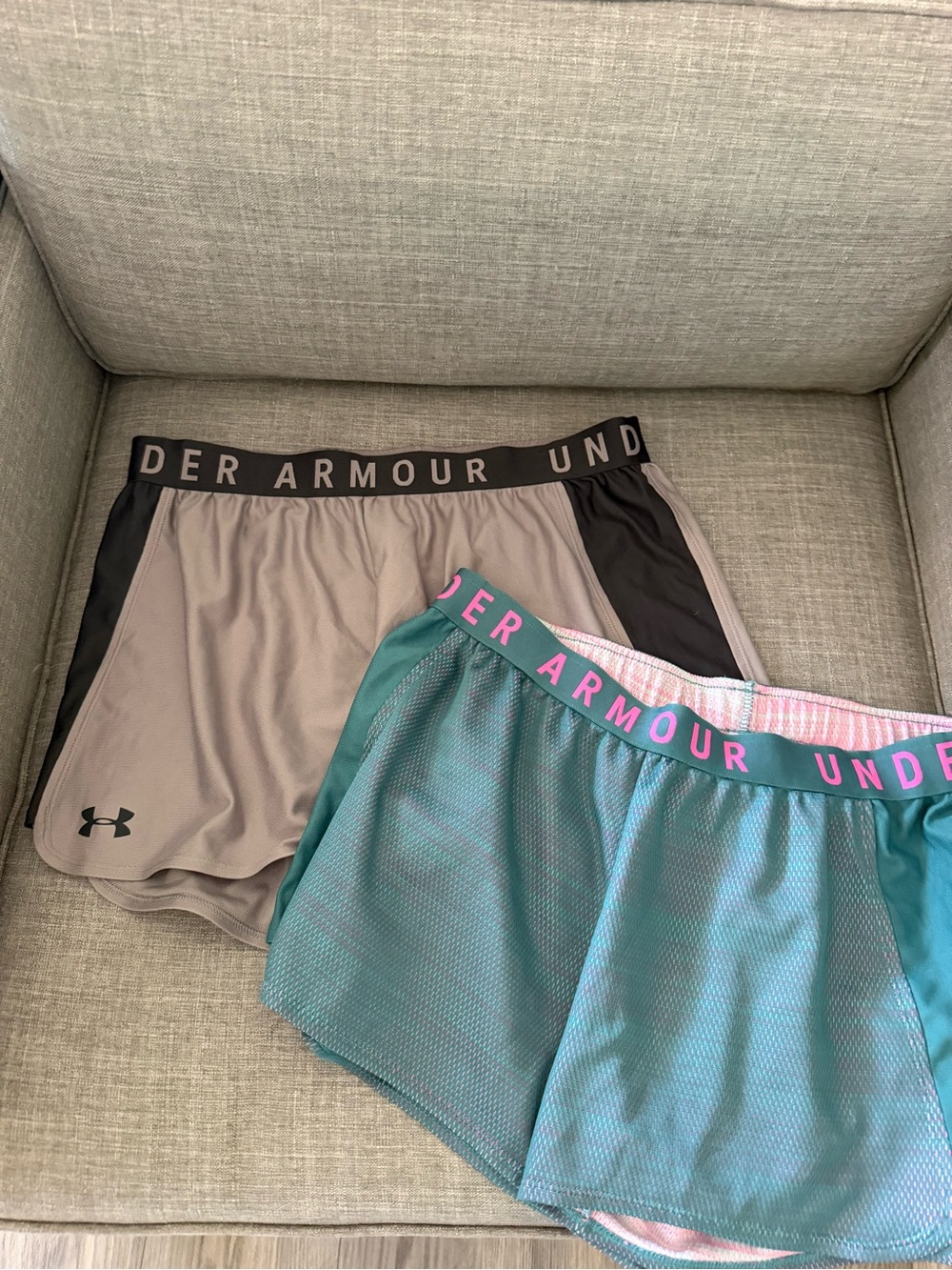 Under Armour Women’s Athletic Shorts — Gray & Teal with Pink Trim